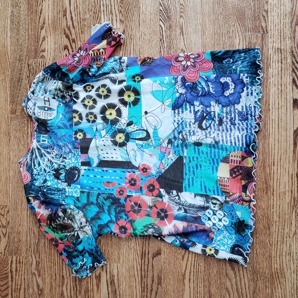 (EU46) Peruzzi Made in Italy Colorful Abstract Sheer Overlay Vacation Coastal - Picture 7 of 7